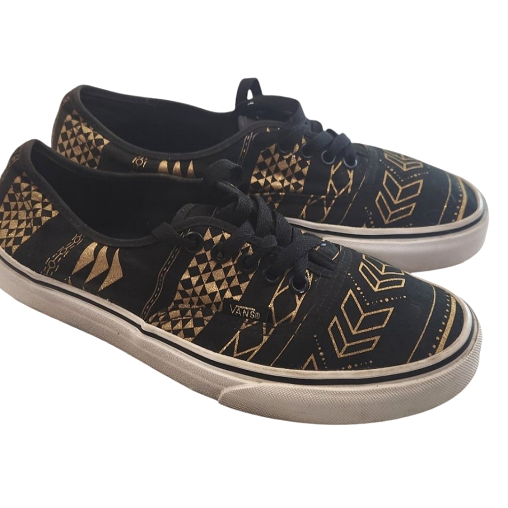 Vans Unisex Gold Black Aztec Sneakers. Size Women's 8.5 Mens 7